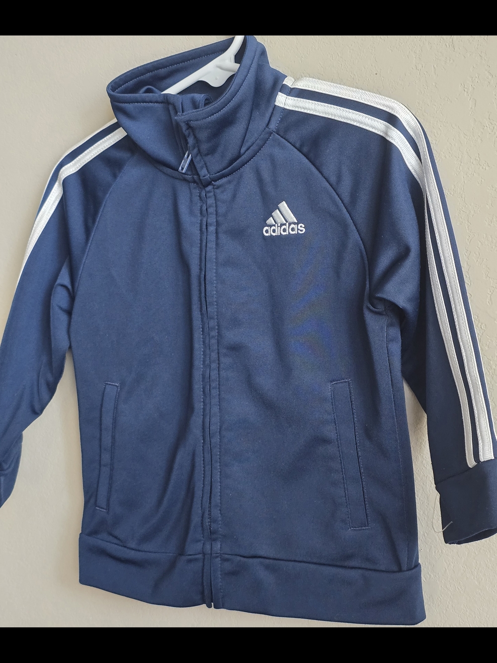 adidas Navy Blue Kids Zip-Up Track Jacket with White Stripes